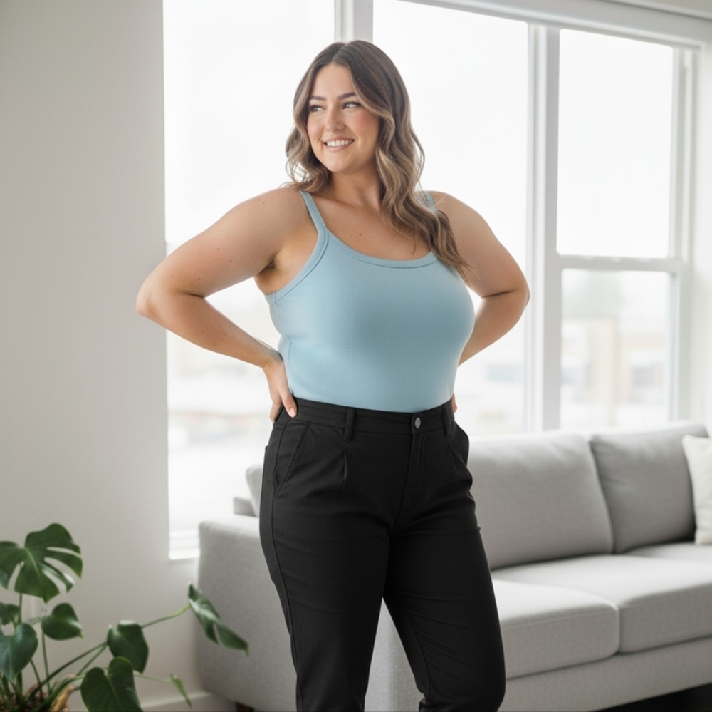 Sleeveless Ribbed Fitted Tank Top Curvy Plus size 4X Stretch Cotton Blend Comfy